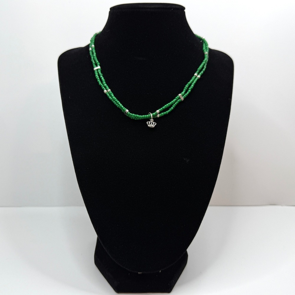 Seed Beaded Choker Collar Pendant Necklace Silver Crown Accent Stretch Jewelry